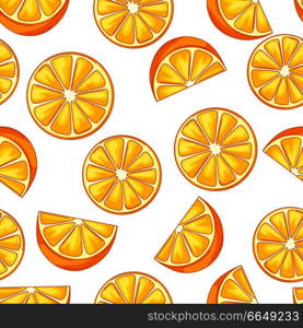 Seamless pattern with oranges. Fresh healthy juice. Stylized citrus fruits whole and slices.. Seamless pattern with oranges.