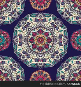 Seamless pattern with ornamental floral ethnic mandalas, vector illustration