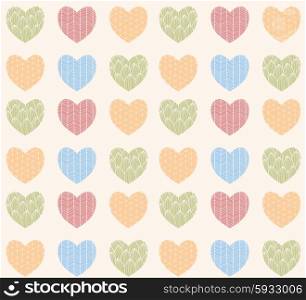 Seamless pattern with ornamental heart shaped symbols, line drawings, vector illustration