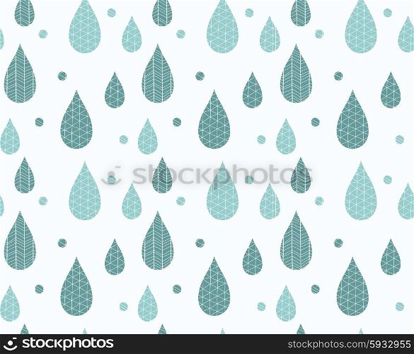 Seamless pattern with ornamental rain drops and line drawings, vector illustration