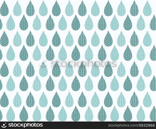 Seamless pattern with ornamental rain drops and line drawings, vector illustration