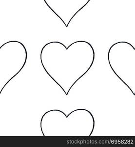 Seamless pattern with outline heart sign. Seamless pattern with outline heart sign with black line contour isolated on white background. Hand drawn graphic design element save in vector illustration 8 eps