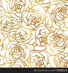 Seamless pattern with outline roses. Beautiful realistic flowers and buds.. Seamless pattern with outline roses. Beautiful flowers and buds.