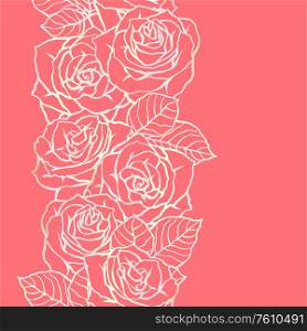 Seamless pattern with outline roses. Beautiful realistic flowers and leaves.. Seamless pattern with outline roses. Beautiful flowers and leaves.