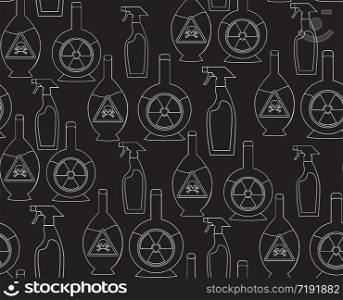 Seamless pattern with outline toxic chemicals in the bottles for your design. Seamless pattern with outline toxic chemicals in the bottles for