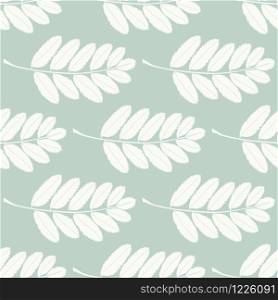 Seamless pattern with outline white leaves. Botanical wallpaper. Vintage leaf. Textile ornament. Design for fabric, textile print, wrapping paper. Vector illustration. Seamless pattern with outline white leaves. Botanical wallpaper. Vintage leaf.