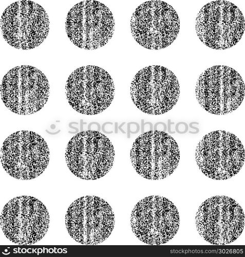 Seamless pattern with paint texture. Seamless pattern with old painted damaged texture. Black circle shape in white background. Geometrical traditional backdrop. Template swatch vector illustration graphic design element in 8 eps