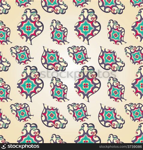 Seamless pattern with paisley and flowers. Wrapping paper for valentine&rsquo;s day. Vector illustration.