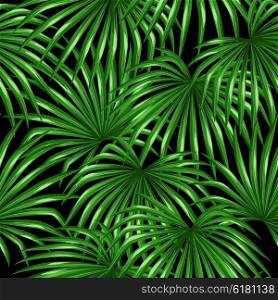 Seamless pattern with palms leaves. Decorative image tropical leaf of palm tree Livistona Rotundifolia. Background made without clipping mask. Easy to use for backdrop, textile, wrapping paper.