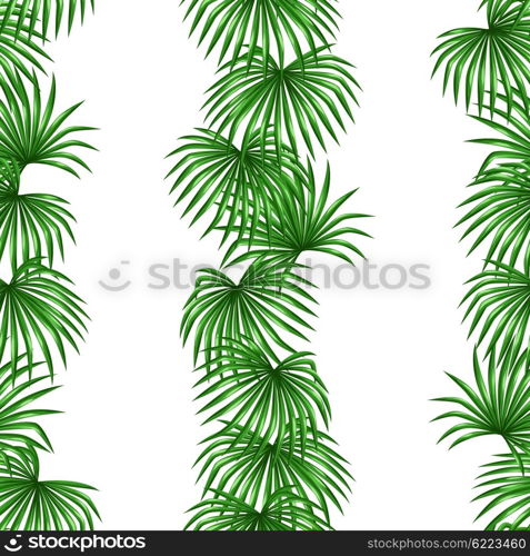 Seamless pattern with palms leaves. Decorative image tropical leaf of palm tree Livistona Rotundifolia. Background made without clipping mask. Easy to use for backdrop, textile, wrapping paper.