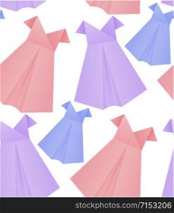 Seamless pattern with paper origami women&rsquo;s dresses