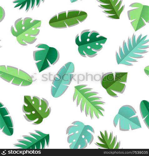 Seamless pattern with paper palm leaves. Decorative image of tropical foliage and plants.. Seamless pattern with paper palm leaves.