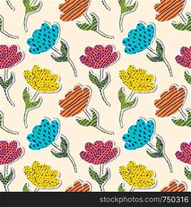 Seamless pattern with paper tulips on light background