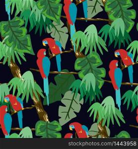 Seamless pattern with parrot. Forest pattern vector background
