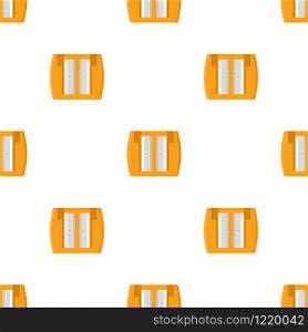 Seamless pattern with pencil orange sharpener on white background. Cartoon style. Vector illustration for design, web, wrapping paper, fabric.