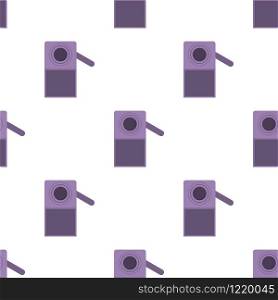 Seamless pattern with pencil purple sharpener on white background. Cartoon style. Vector illustration for design, web, wrapping paper, fabric.
