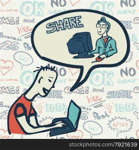 Seamless pattern with people on the topic of Internet communication. Seamless pattern with people on the topic of Internet communicat