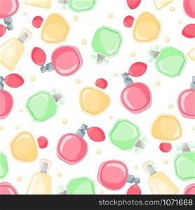 Seamless pattern with perfume bottle in flat style isolated on white background. Vector illustration.. Vector Seamless pattern with perfume bottle in flat style isolated on white background.
