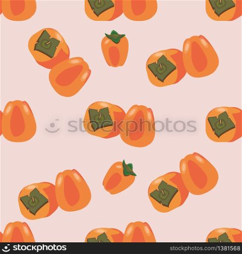 SEamless pattern with persimmons on the green background.