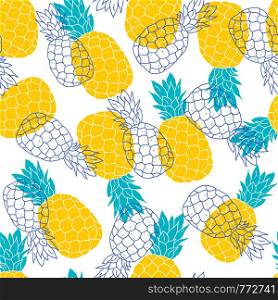 Seamless pattern with pineapples on white background. Fruits texture.It be perfect for fabric, wrapping,packaging, digital paper and more.