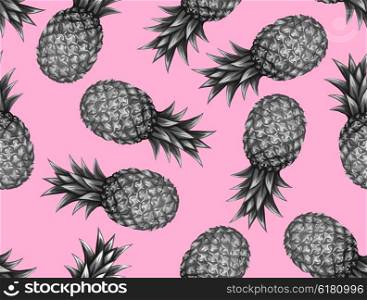 Seamless pattern with pineapples. Tropical abstract background in retro style. Easy to use for backdrop, textile, wrapping paper, wall posters.