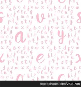 Seamless pattern with pink alphabet letters on white background. Vector illustration for web, textile, scrapbooking and other design projects.