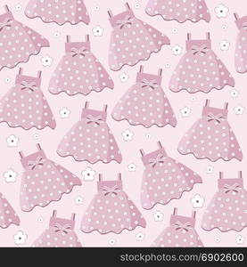 seamless pattern with pink baby girl dresses