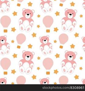 Seamless pattern with pink bear and ballon. Vector. Seamless pattern with pink bear and ballon