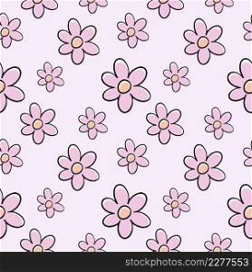 Seamless pattern with pink flowers in doodle style. Endless background for sewing clothes, printing on fabric and packaging paper. Cover for a girl’s notebook.
