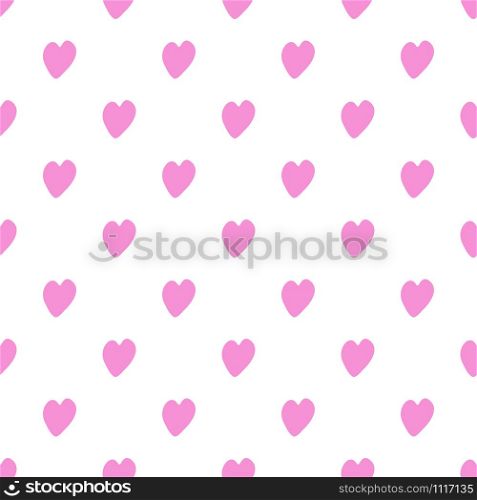 Seamless pattern with pink hearts on white background. Valentines Day backdrop. Wedding template. Design for fabric, textile print, wrapping paper, children textile. Vector illustration. Seamless pattern with pink hearts on white background.