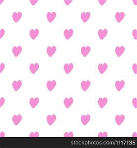 Seamless pattern with pink hearts on white background. Valentines Day backdrop. Wedding template. Design for fabric, textile print, wrapping paper, children textile. Vector illustration. Seamless pattern with pink hearts on white background.
