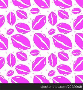 Seamless pattern with pink kissing lips on white background. Vector illustration.