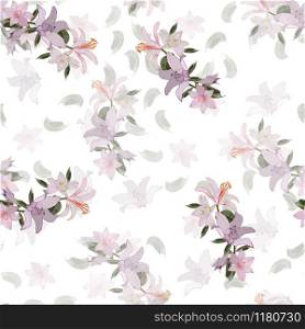 Seamless pattern with pink lilies