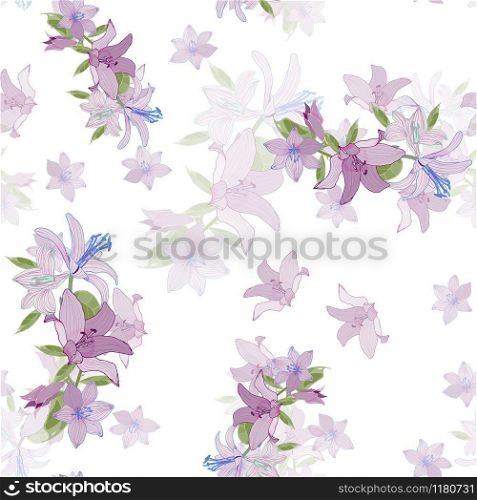Seamless pattern with pink lilies