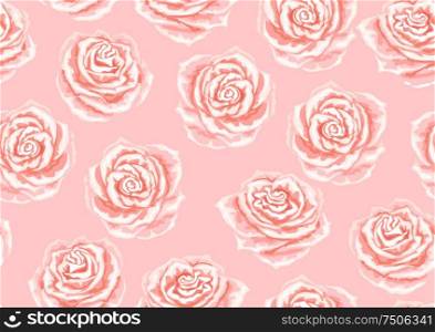 Seamless pattern with pink roses. Beautiful realistic flowers and buds.. Seamless pattern with pink roses.