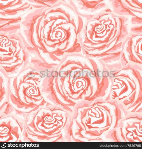 Seamless pattern with pink roses. Beautiful realistic flowers and buds.. Seamless pattern with pink roses.