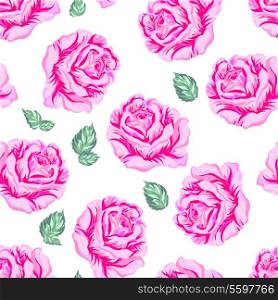 Seamless pattern with pink roses. Vector illustration.