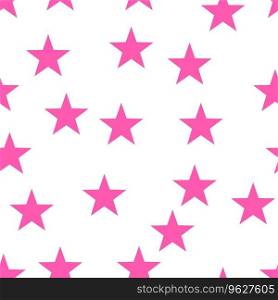 Seamless  pattern with pink stars on white background. For wrapping paper, fabrics, kids clothes, festive packaging. Vector illustration