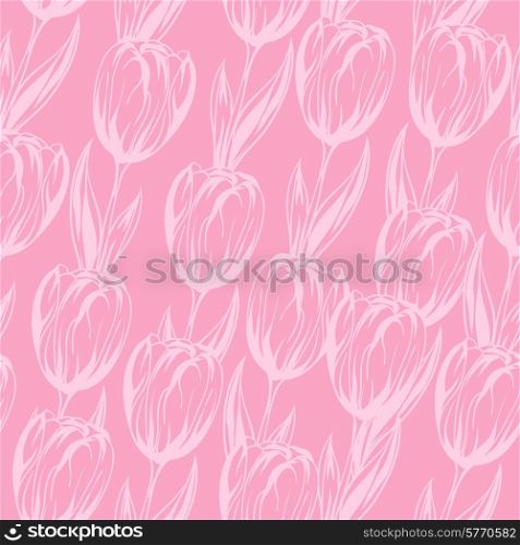 Seamless pattern with pink tulips. Vector background.. Seamless pattern with pink tulips. Vector background