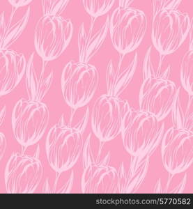 Seamless pattern with pink tulips. Vector background.. Seamless pattern with pink tulips. Vector background