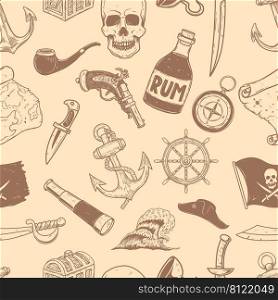Seamless pattern with pirate design elements. Design element for poster, card, banner, clothes decoration. Vector illustration