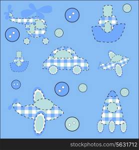 Seamless pattern with plane helicopter missile a button