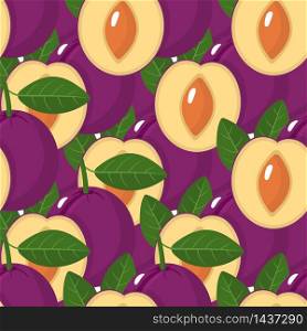 Seamless pattern with plums on white background. Organic fruit. Cartoon style. Vector illustration for design, web, wrapping paper, fabric, wallpaper. Seamless pattern with plums on white background. Organic fruit. Cartoon style. Vector illustration for design, web, wrapping paper, fabric, wallpaper.