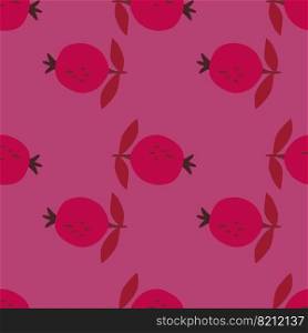 Seamless pattern with pomegranate fruit. Botanical fruits wallpaper. Decorative backdrop for fabric design, textile print, kitchen textiles, wrapping paper, cover. Doodle vector illustration. Seamless pattern with pomegranate fruit. Botanical fruits wallpaper.