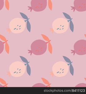 Seamless pattern with pomegranate fruit. Botanical fruits wallpaper. Decorative backdrop for fabric design, textile print, kitchen textiles, wrapping paper, cover. Doodle vector illustration. Seamless pattern with pomegranate fruit. Botanical fruits wallpaper.