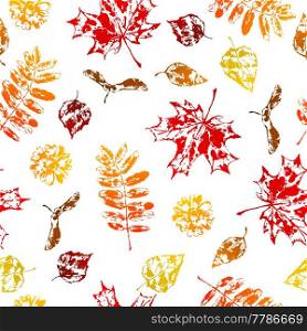 Seamless pattern with printed leaves. Art illustration of autumn foliage.. Seamless pattern with printed leaves.
