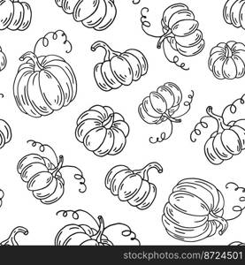 Seamless pattern with pumpkin. Hand drawn vector illustration. Farm market product, vegetable.
