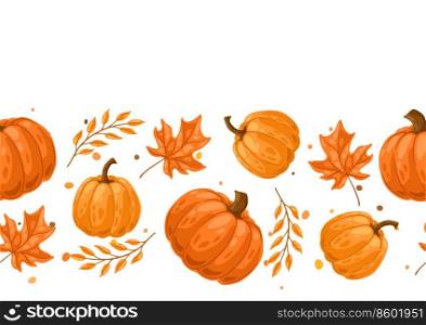 Seamless pattern with pumpkins and leaves. Decorative image of seasonal autumn vegetable and plant.. Seamless pattern with pumpkins and leaves. Decorative image of autumn vegetable and plant.