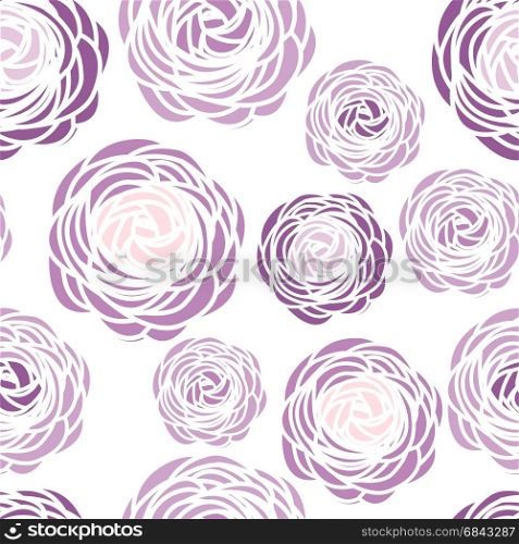Seamless pattern with purple flowers. Vector illustration of ranunculus flower. Seamless pattern with purple flowers