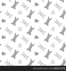 Seamless pattern with Rabbit and hearts. Gray vector illustration. Silhouette bunnys and hearts. For Background, card, poster, coves, scrapbooking, textile, fabric, craft paper, banners, notebook.. Seamless pattern with Rabbit and hearts. Gray vector illustration. Silhouette bunnys and hearts.